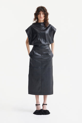 Stylish Sleeveless Faux Leather Dress Black