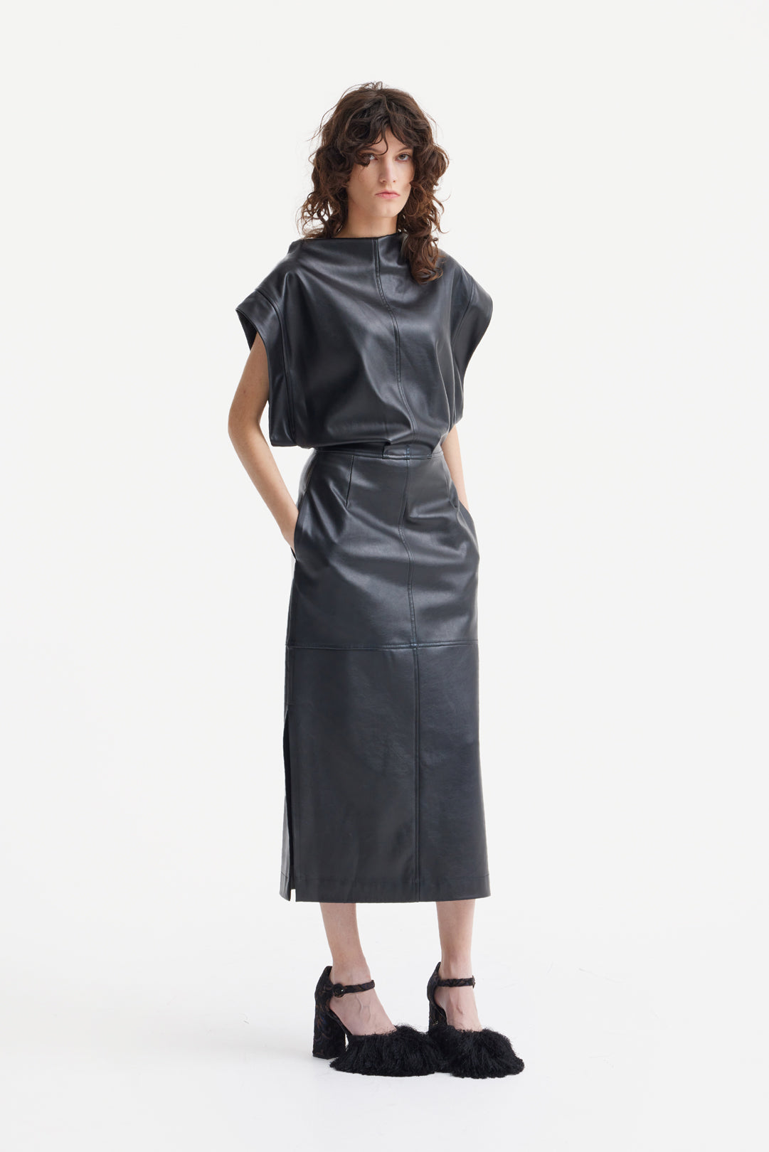 Stylish Sleeveless Faux Leather Dress Black XL Stylish Sleeveless Faux Leather Dress Black XL