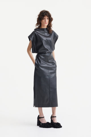 Stylish Sleeveless Faux Leather Dress Black