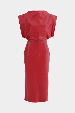 Stylish Sleeveless Faux Leather Dress Red