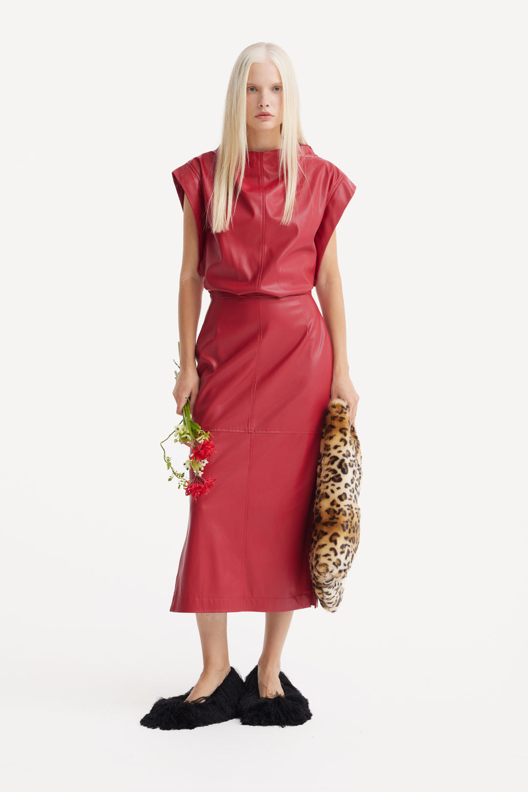 Stylish Sleeveless Faux Leather Dress Red S Stylish Sleeveless Faux Leather Dress Red S