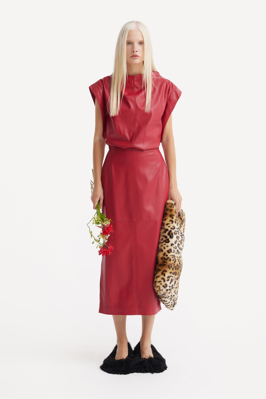 Stylish Sleeveless Faux Leather Dress Red S Stylish Sleeveless Faux Leather Dress Red S
