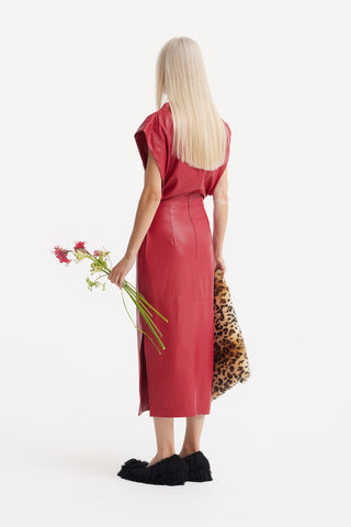 Stylish Sleeveless Faux Leather Dress Red