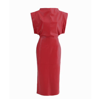 Stylish Sleeveless Faux Leather Dress Red