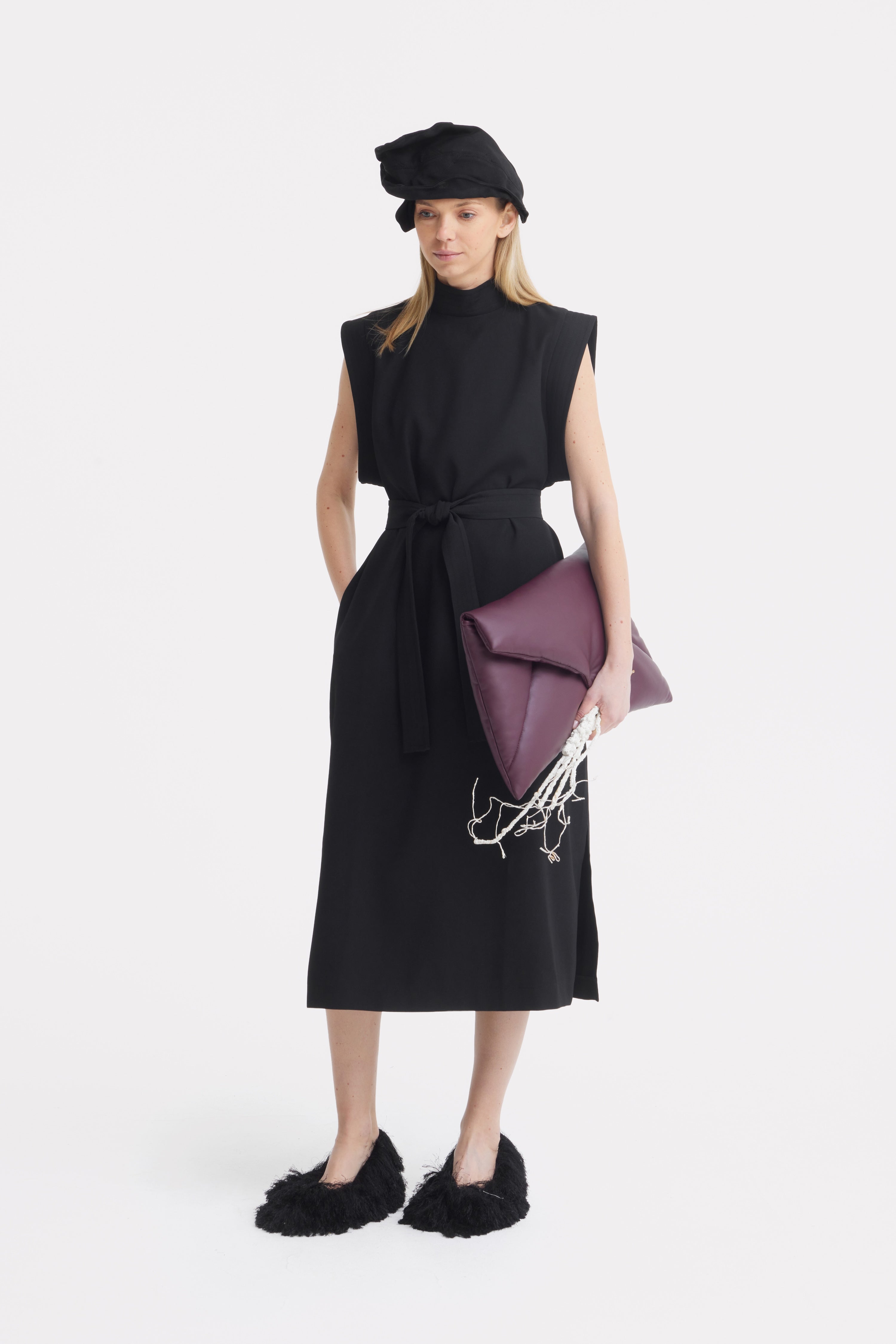 Stylish Straight Dress With Belt Black XL Stylish Straight Dress With Belt Black XL