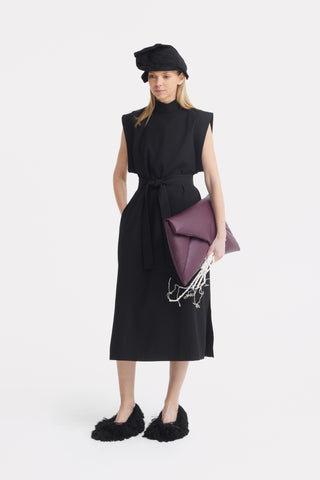 Stylish Straight Dress With Belt Black