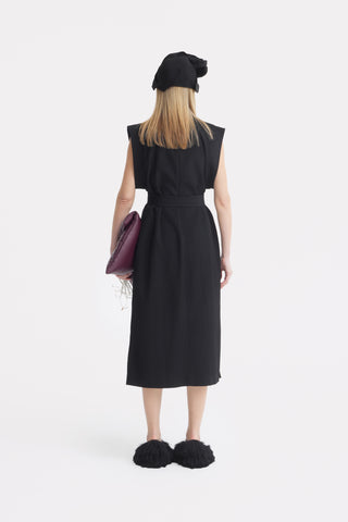 Stylish Straight Dress With Belt Black