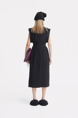 Stylish Straight Dress With Belt Black - Julia Allert