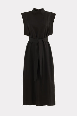 Stylish Straight Dress With Belt Black - Julia Allert