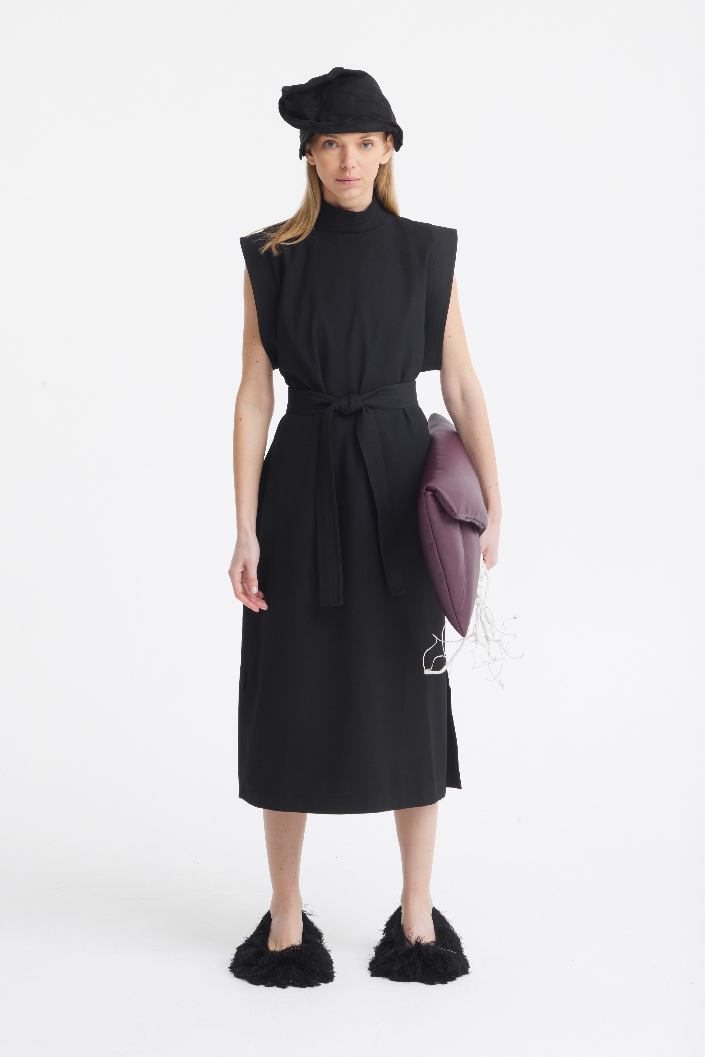 Stylish Straight Dress With Belt Black XL Stylish Straight Dress With Belt Black XL