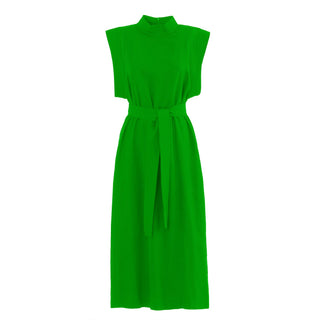 Stylish Straight Dress With Belt Green