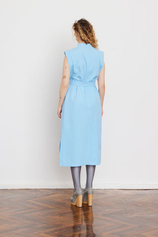 Stylish Straight Dress With Belt Light Blue