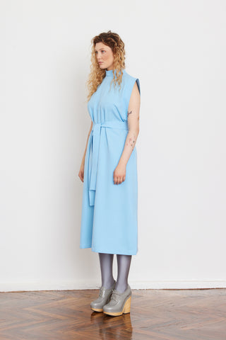 Stylish Straight Dress With Belt Light Blue