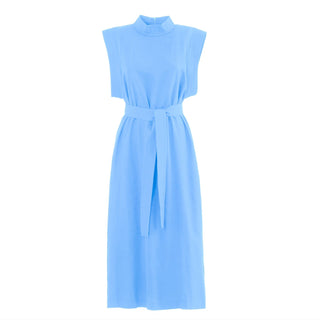 Stylish Straight Dress With Belt Light Blue