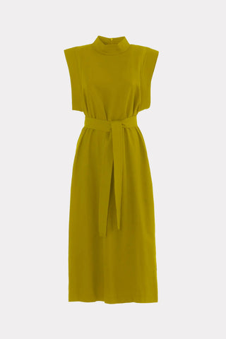 Stylish Straight Dress With Belt Mustard