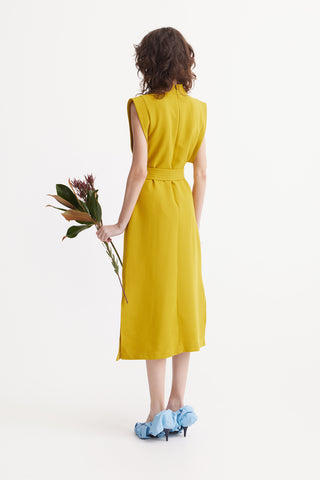Stylish Straight Dress With Belt Mustard
