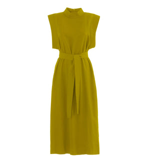 Stylish Straight Dress With Belt Mustard