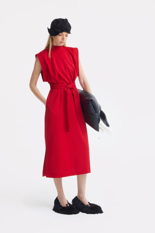 Stylish Straight Dress With Belt Red - Julia Allert