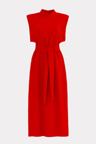 Stylish Straight Dress With Belt Red - Julia Allert