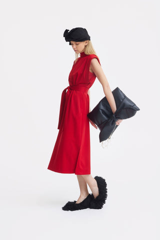 Stylish Straight Dress With Belt Red - Julia Allert