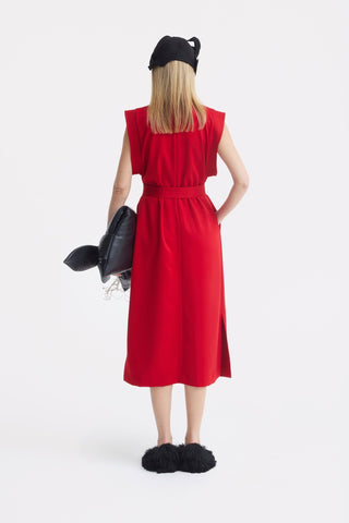 Stylish Straight Dress With Belt Red - Julia Allert