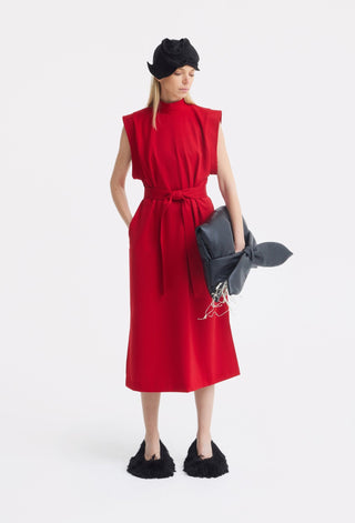 Stylish Straight Dress With Belt Red - Julia Allert