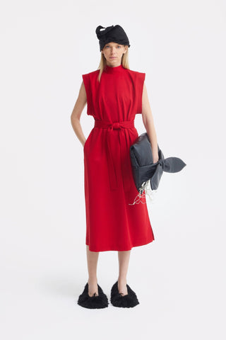 Stylish Straight Dress With Belt Red - Julia Allert