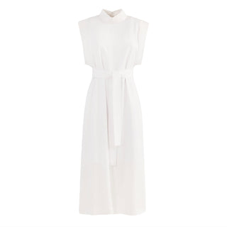 Stylish Straight Dress With Belt White