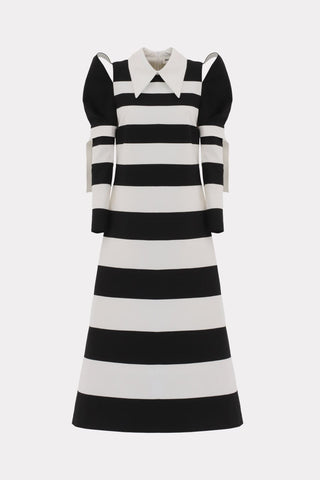 Stylish Striped Cold Shoulder Long Sleeve Dress - Black White - Julia Allert