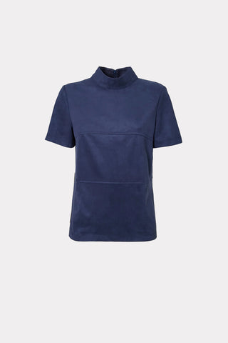 Suede Elegance Short Sleeve Blouse Blue