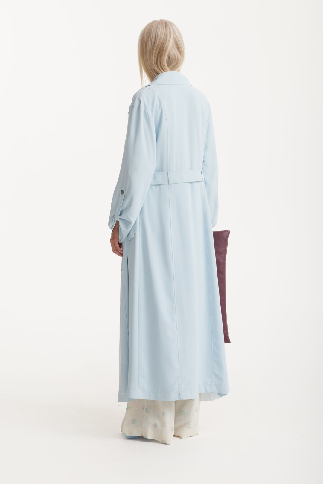 Belted Double-Breasted Trench Dress Light Blue L Belted Double-Breasted Trench Dress Light Blue L