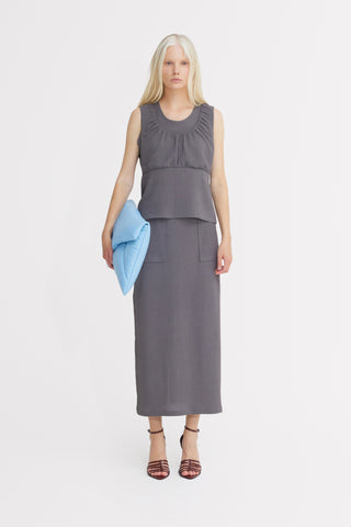 Summer Crinkled Sleeveless Top & Long Skirt Two-Piece Set - Grey - Julia Allert