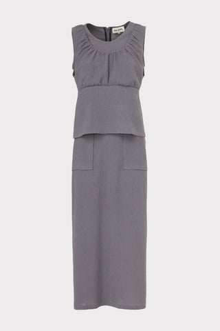 Summer Crinkled Sleeveless Top & Long Skirt Two-Piece Set - Grey - Julia Allert