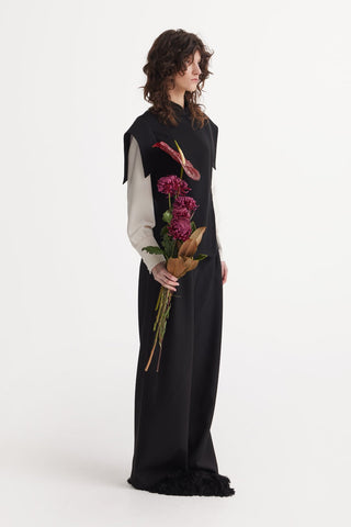 Tailored Blazer-Style Blouse With Satin Sleeves - Black & Ivory - Julia Allert