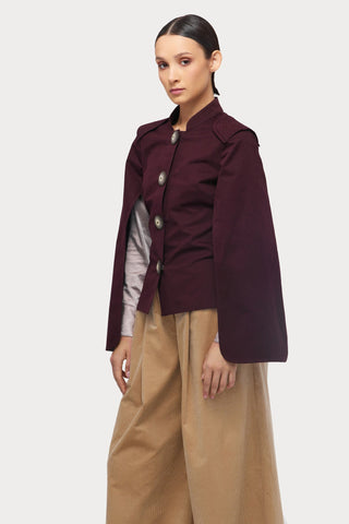 Tailored Structured Cape Blazer Burgundy - Julia Allert