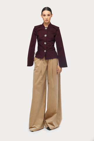 Tailored Structured Cape Blazer Burgundy - Julia Allert