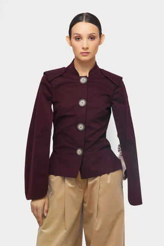Tailored Structured Cape Blazer Burgundy - Julia Allert