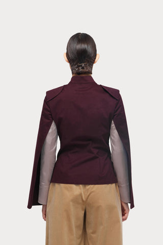 Tailored Structured Cape Blazer Burgundy - Julia Allert