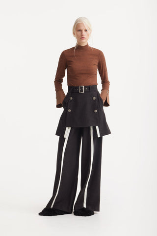 Tailored Wool-Blend Trousers With Skirt Overlay – Dark Brown - Julia Allert