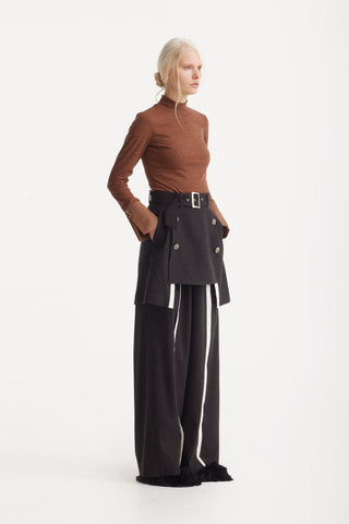 Tailored Wool-Blend Trousers With Skirt Overlay – Dark Brown - Julia Allert