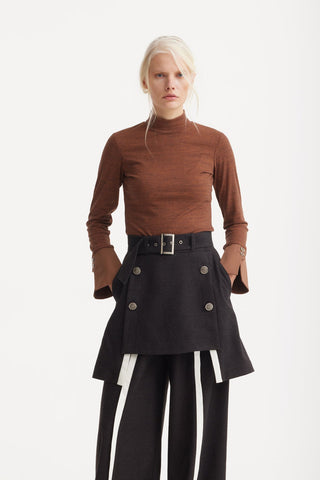 Tailored Wool-Blend Trousers With Skirt Overlay – Dark Brown - Julia Allert