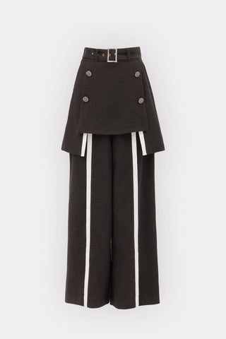 Tailored Wool-Blend Trousers With Skirt Overlay – Dark Brown - Julia Allert