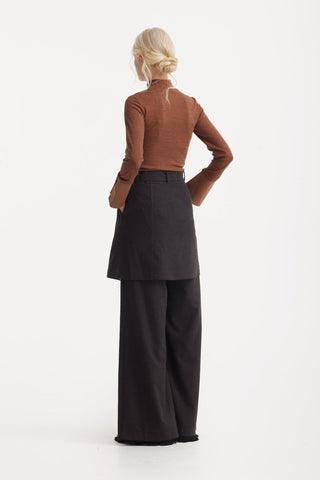 Tailored Wool-Blend Trousers With Skirt Overlay – Dark Brown - Julia Allert
