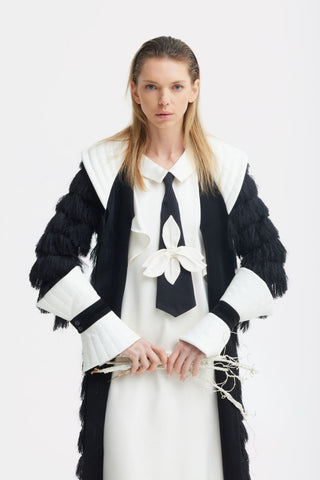 Textured Ankle-Length Cape-Style Trench - Black - Julia Allert
