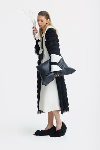 Textured Ankle-Length Cape-Style Trench - Black - Julia Allert
