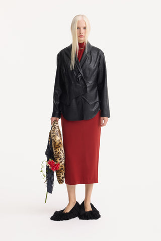Textured Faux-Leather Tailored Blazer – Black Croc-Effect