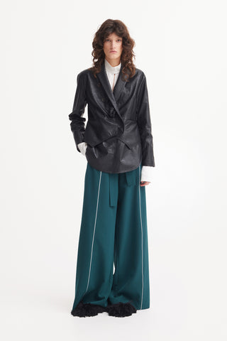 Croc-Effect Faux Leather Wrap Blazer Jacket – Black