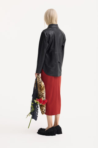 Textured Faux-Leather Tailored Blazer – Black Croc-Effect