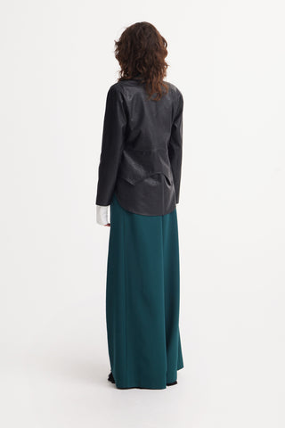 Croc-Effect Faux Leather Wrap Blazer Jacket – Black