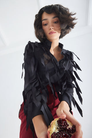 Semi-Sheer Evening Blouse - Textured Crepe Black